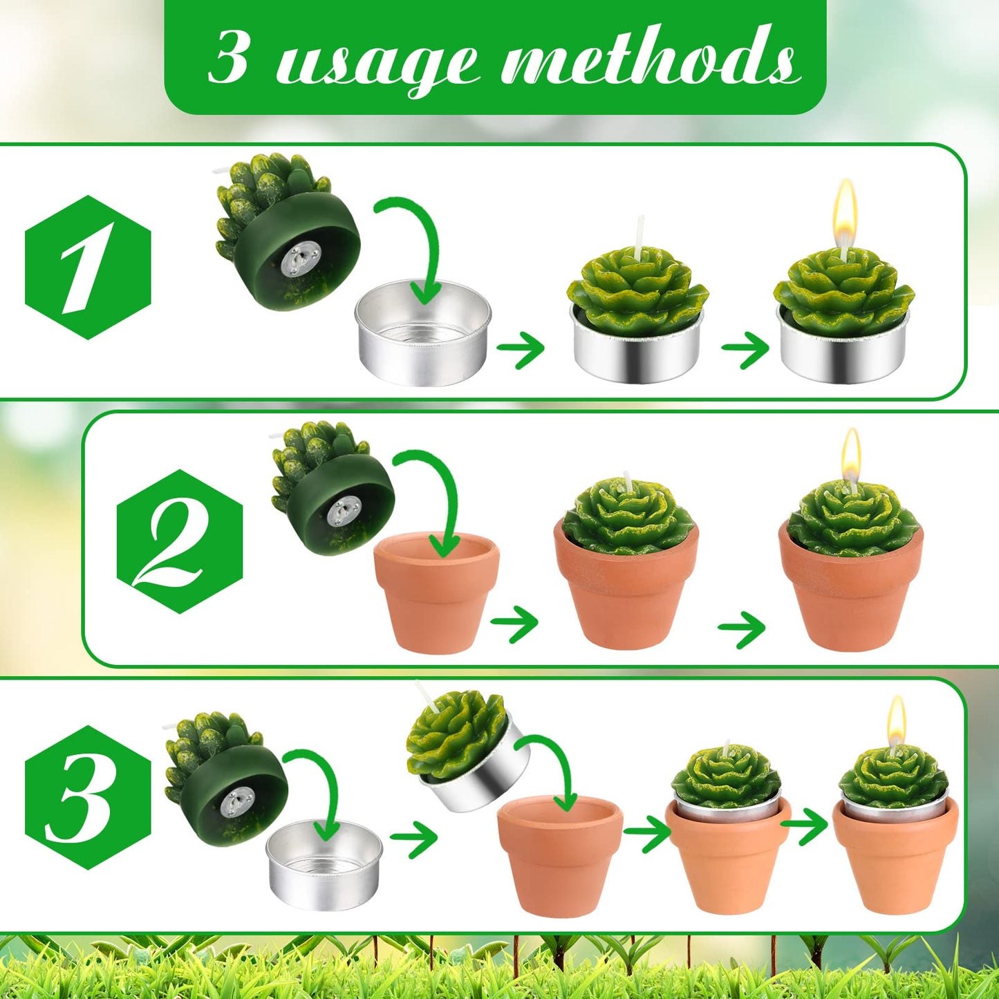 Lounsweer 60 Pcs Succulent Tealight Candles Bulk Novelty Decorative Cactus Candles Wedding Baby Shower Wedding Gifts with Mini Clay Holders for Birthday Party Home Mexican Party Favors (Simple)