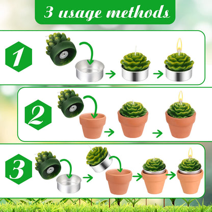 Lounsweer 60 Pcs Succulent Tealight Candles Bulk Novelty Decorative Cactus Candles Wedding Baby Shower Wedding Gifts with Mini Clay Holders for Birthday Party Home Mexican Party Favors (Simple)