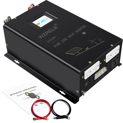 WZRELB 3000W Split Phase Pure Sine Wave Inverter, 48V DC to 120V/240V AC, 4 AC Outlets, Hardwire Terminal, High Efficiency up to 91.6%