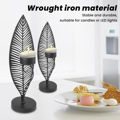 Iron Leaf Candle Holder, Minimalist Wrought Iron Candlestick Stand, Unique Leaf Shape Metal Candle Holder with Nordic Design for Dining Room Home Decor (Black)