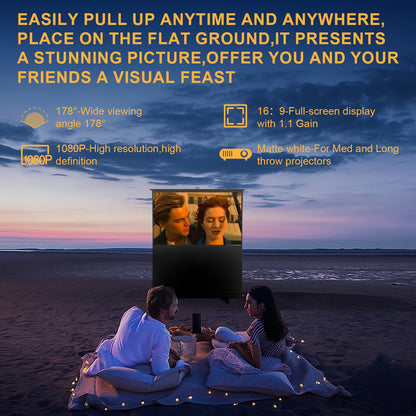 LIHONG Screen 80 inch 16:9 Manual Floor Rising Pull Up Projector Screen Portable Indoor & Outdoor 4K HD Matte White for Long Standard Projection Fast Setup for Home Theater Movies,Classroom,Office