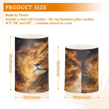 KGLDSNM Cosmic Lion Art LED Flameless Flickering Candle with Remote Timer Battery Operated for Indoor Outdoor Party Holiday Home Decor 2 Pack