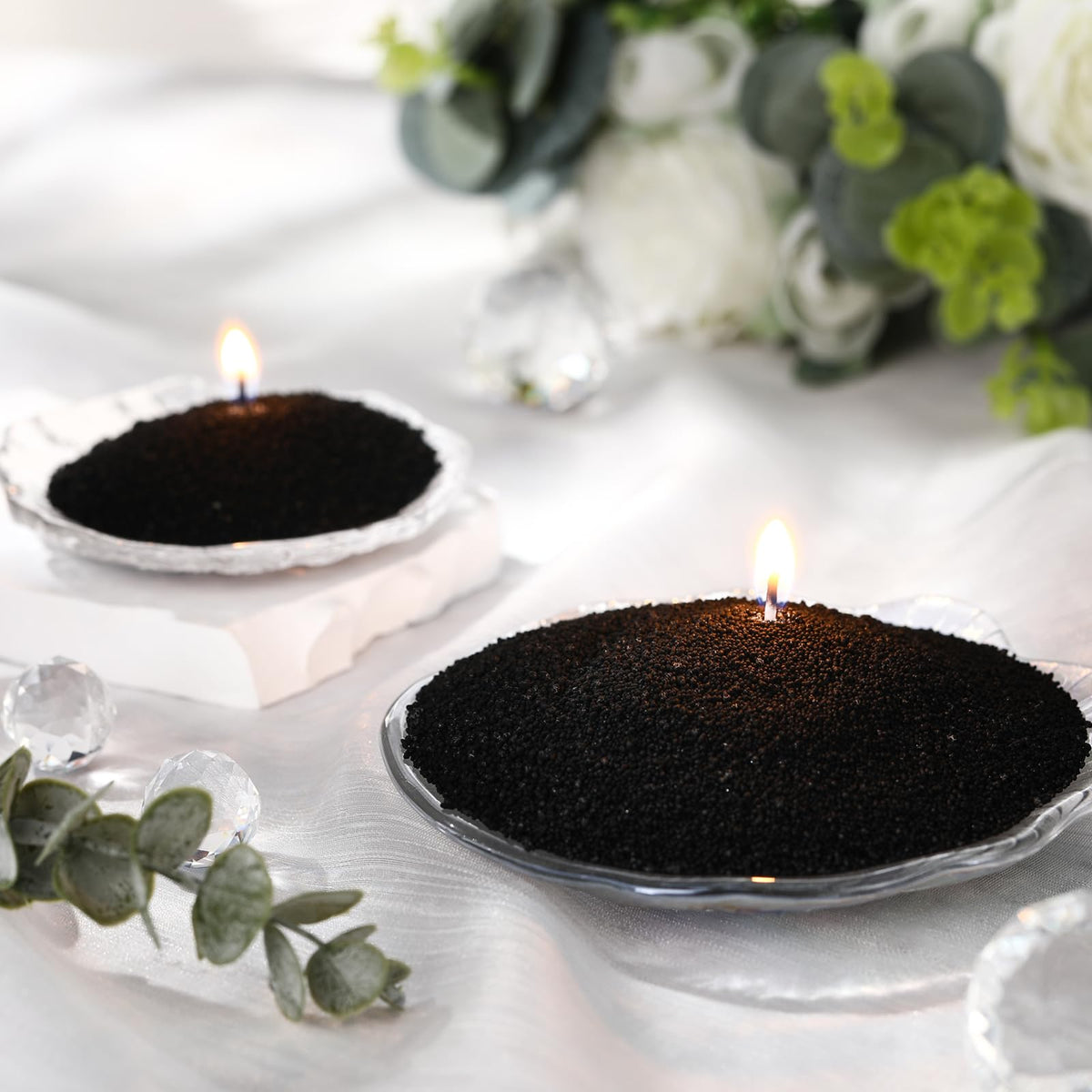 Nuanchu 3.3 lb Candle Sand DIY Pearled Candle Making Kit Included 20 Pcs Wicks and Refillable Beaded Wax Sand Beaded Wax Gift with Wicks Self Extinguish for Home Wedding Party (Black)