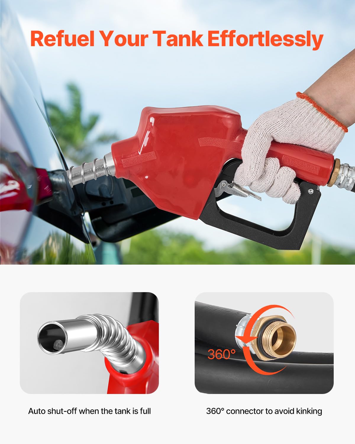 VEVOR Portable Diesel & Gasoline Tank, 58 Gallon, 10 GPM Flow Rate, Diesel Fuel Tank with 12V Electric Transfer Pump, 13.1ft Hose, Auto Fueling Nozzle, Transfer Tank for Easy Fuel Transportation, Red