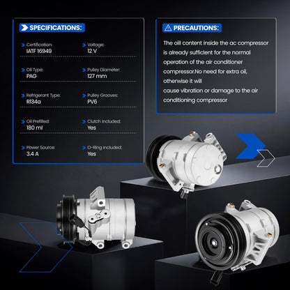 SYKRSS 6E5Z19703A Air Conditioning A/C Compressor with Clutch Compatible with Ford Fusion 2006-2007 2.3L 3.0L, Compatible with Mercury Milan 2006-2007 2.3L 3.0L