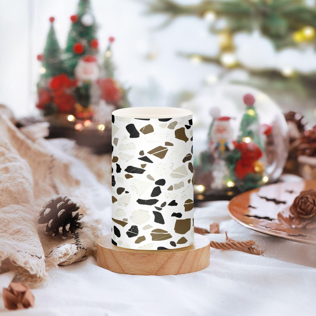 Kigai Terrazzo Pattern Flameless Candles Battery Operated Flickering LED Candles with Remote & Timer 2PCS Outdoor Waterproof Pillar Light for Party Wedding Home Decor
