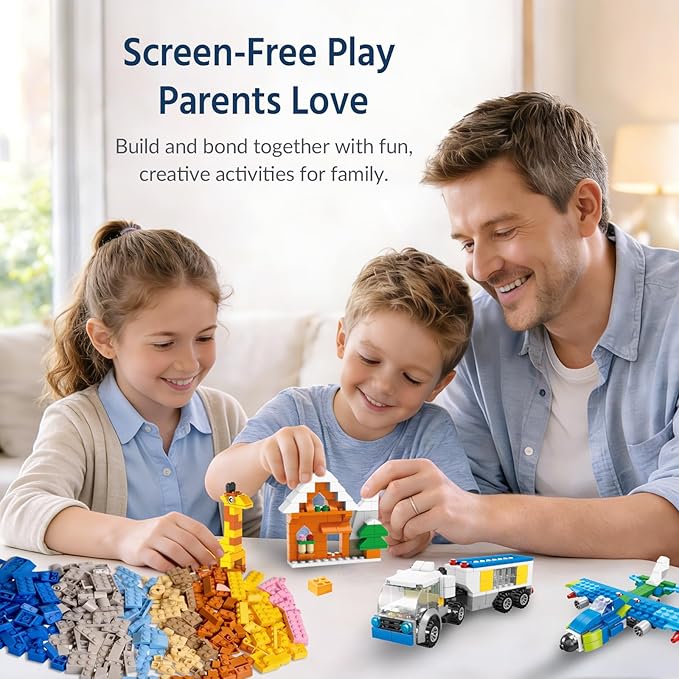 FUN LITTLE TOYS 1100 PCS Building Blocks for Kids 6-12 Creative Bulk Building Bricks Set for Open-Ended Play 147 Shapes 17 Colors Value Pack Compatible with Standard Baseplates