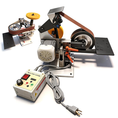 Belt Grinder Sander, 36 x 2-Inch Variable Speed Belt Polisher with VFD, 110V 750W Electric Grinding Machine with Polishing Tip, Cloth Wheel and 3PCS Sanding Belts for Metalworking (Rubber Wheel)