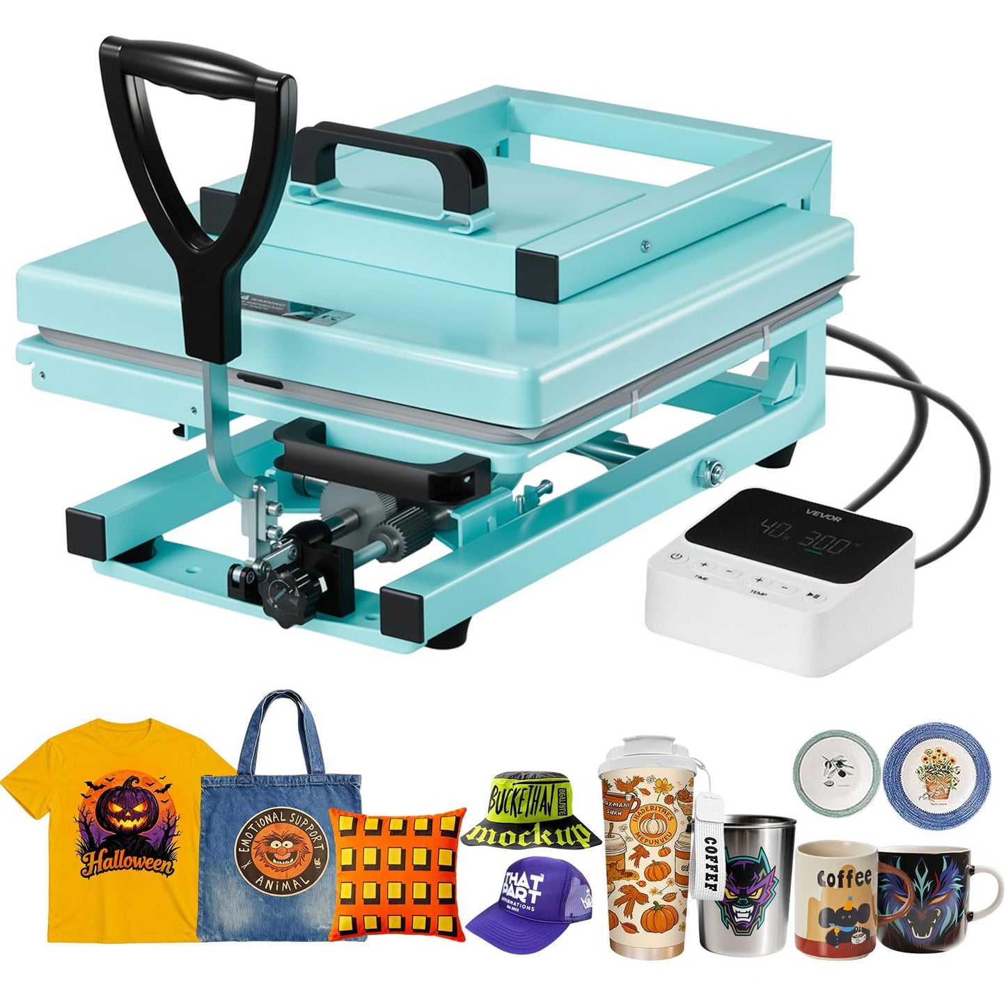 VEVOR Hybrid Heat Press, 15 x 15 inch, 8-in-1 Multifunction, Heat Up Fast and Even, All-New Patented Design, Easy to Control, Sublimation Press Machine for T-Shirts/Tumblers/Caps/Plates, Light Green