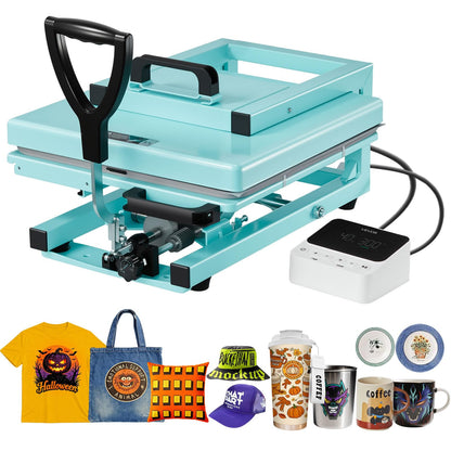 VEVOR Hybrid Heat Press, 15 x 15 inch, 8-in-1 Multifunction, Heat Up Fast and Even, All-New Patented Design, Easy to Control, Sublimation Press Machine for T-Shirts/Tumblers/Caps/Plates, Light Green