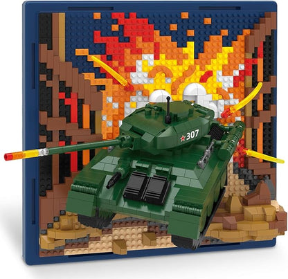Military Tank 3D Wall Art Micro Mini Building Blocks Set WW2 T-34 Tank Collection Display Model &amp Wall Decor No Compatible with Lego Great Army Vehicle Toy Gift for Adults Teens 14+ (1430 PCS)