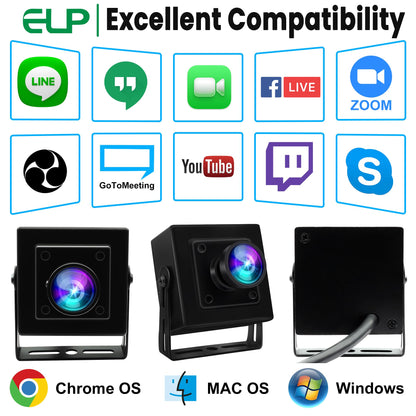 ELP 5MP 50fps Global Shutter USB Camera with Housing for Computer UVC USB2.0 Lightburn Camera for Laser Engraver High Speed 60fps PC Cam Wide Angle 100° WebCamera for Live Streaming