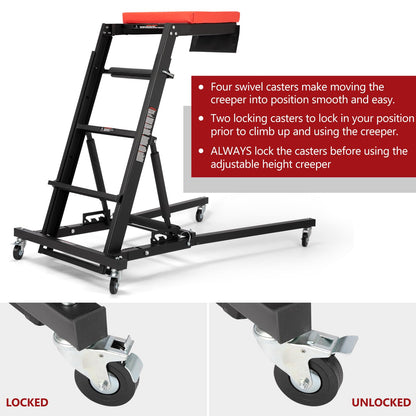 BUNKER INDUST Automotive Engine High Top Creeper Workstation Shop Mechanic | Adjustable Height | | Foldable | | 400 LBS Capacity |