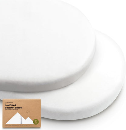 Skiennix Baby Bassinet Sheets - Soft Viscose Bamboo Fitted Sheets for 33x17 Mattresses | 2-Pack in Soft White