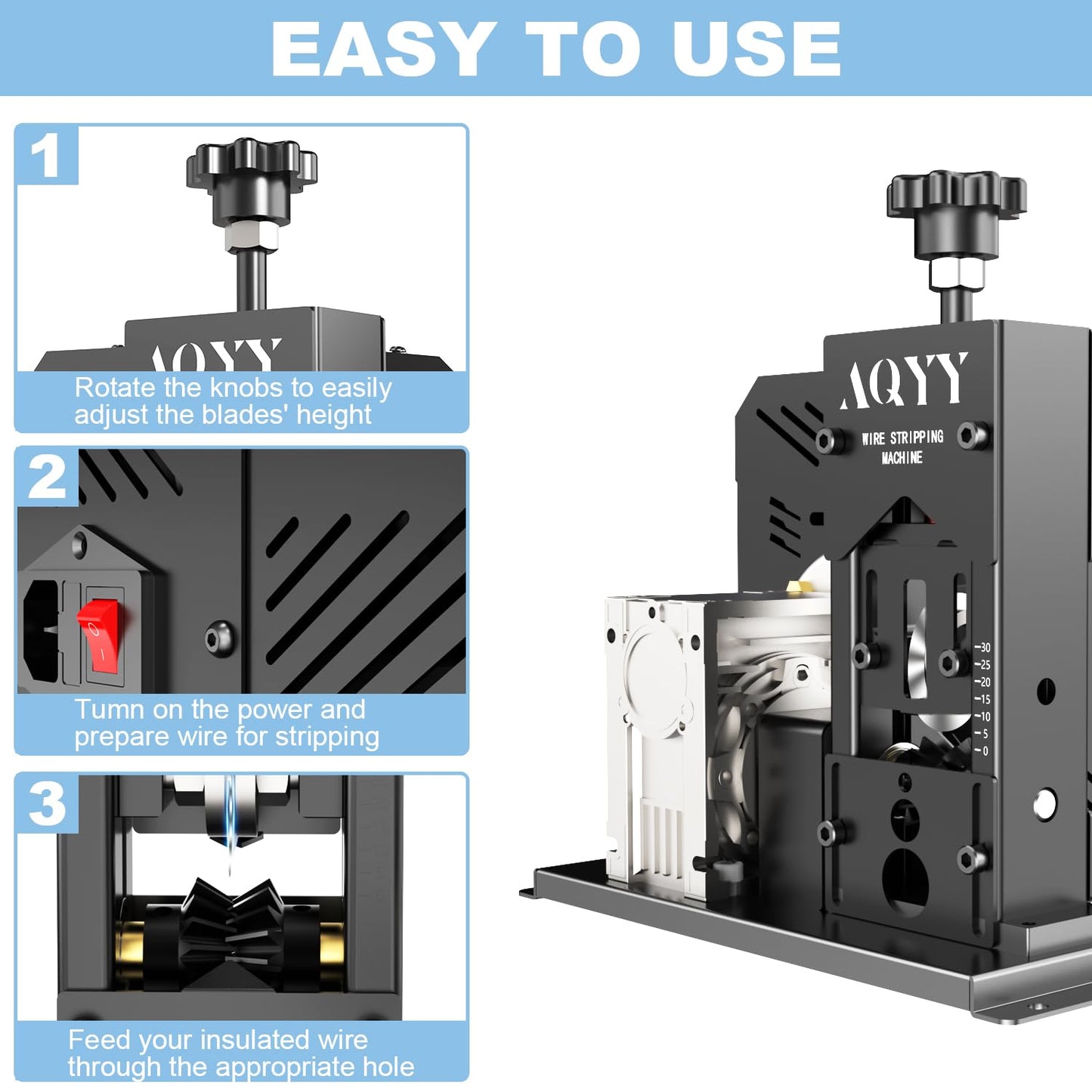 AQYY Electric Wire Stripper Machine, 0.06"-1.18" Automatic Wire Stripping Machine, Wire Stripping Tool for 1.5-25 mm Scrap Wire, Copper Wire Stripper Power Tool for Leftover Cable Recycling