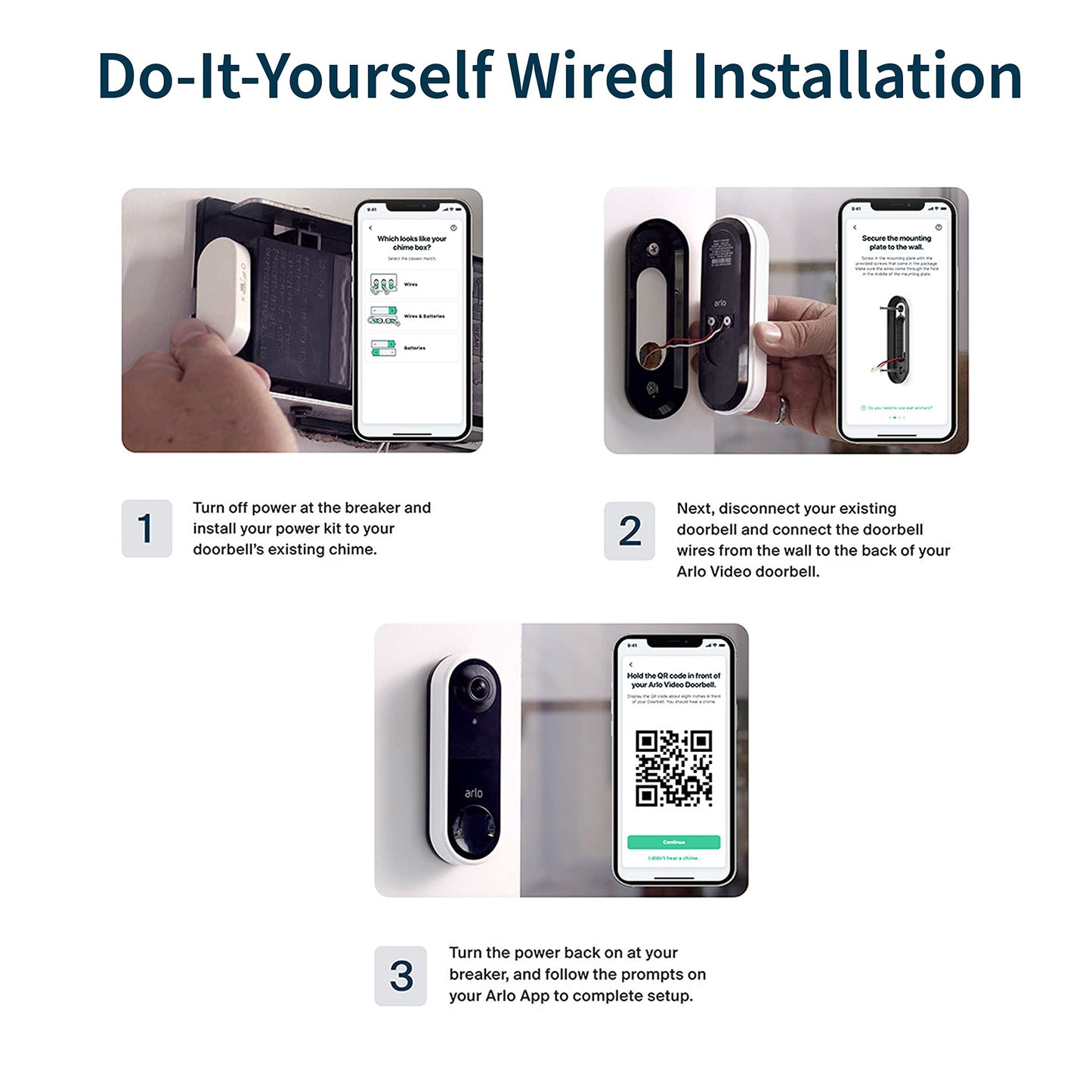 Arlo Essential Wired Video Doorbell - HD Video, 180° View, Night Vision, 2 Way Audio, Black - AVD1001B