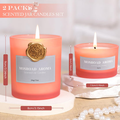 MOSROD Luxury Rose & Agarwood Scented Candles Gift Set, 2 Packs, Natural Soy Romantic Aromatherapy Jar Candle Gift for Her, Intimate Ambiance Pink Rose Candles for Home Fragrance Housewarming Gifts