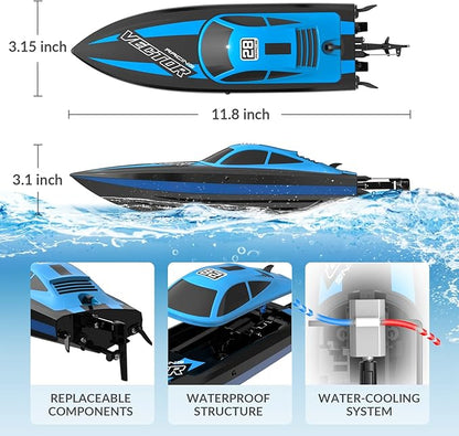 VOLANTEXRC RC Boat 20MPH Fast Remote Control Boat with Lights 2.4Ghz Toy Boat for Pools and Lakes with 2 Rechargeable Batteries Toys Gifts for Adults Blue