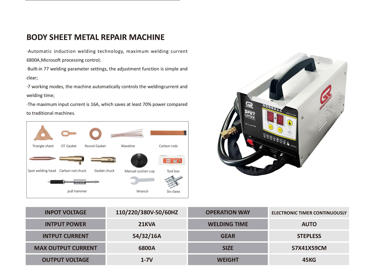 F90E110V Spot Welder Dent Puller，3KW Panel Spot Welder Puller，7 Models Spot Welding Machine ，Stud Welder Machine for Car Body Dent Repair (220, Volts)
