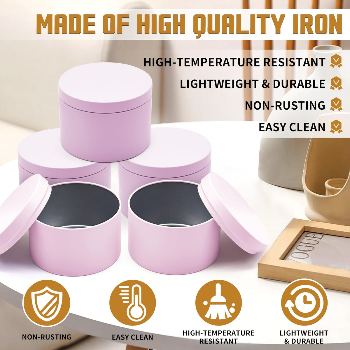 YJHSS 24-Pack 8oz Candle Tins with Lids, Metal Candle Jars for Candle Making, Empty Containers Vessels Bulk for Small Business & Beginners DIY Storage -Pink