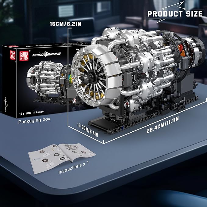Mould King 10216 Turbojet Engine Building Sets Mechanical Aviation Aircraft Engine Model Kit That Runs Build Your Own STEM Model Engine Gift for Age 14+/Adult Collections Enthusiasts (1214+ PCS)