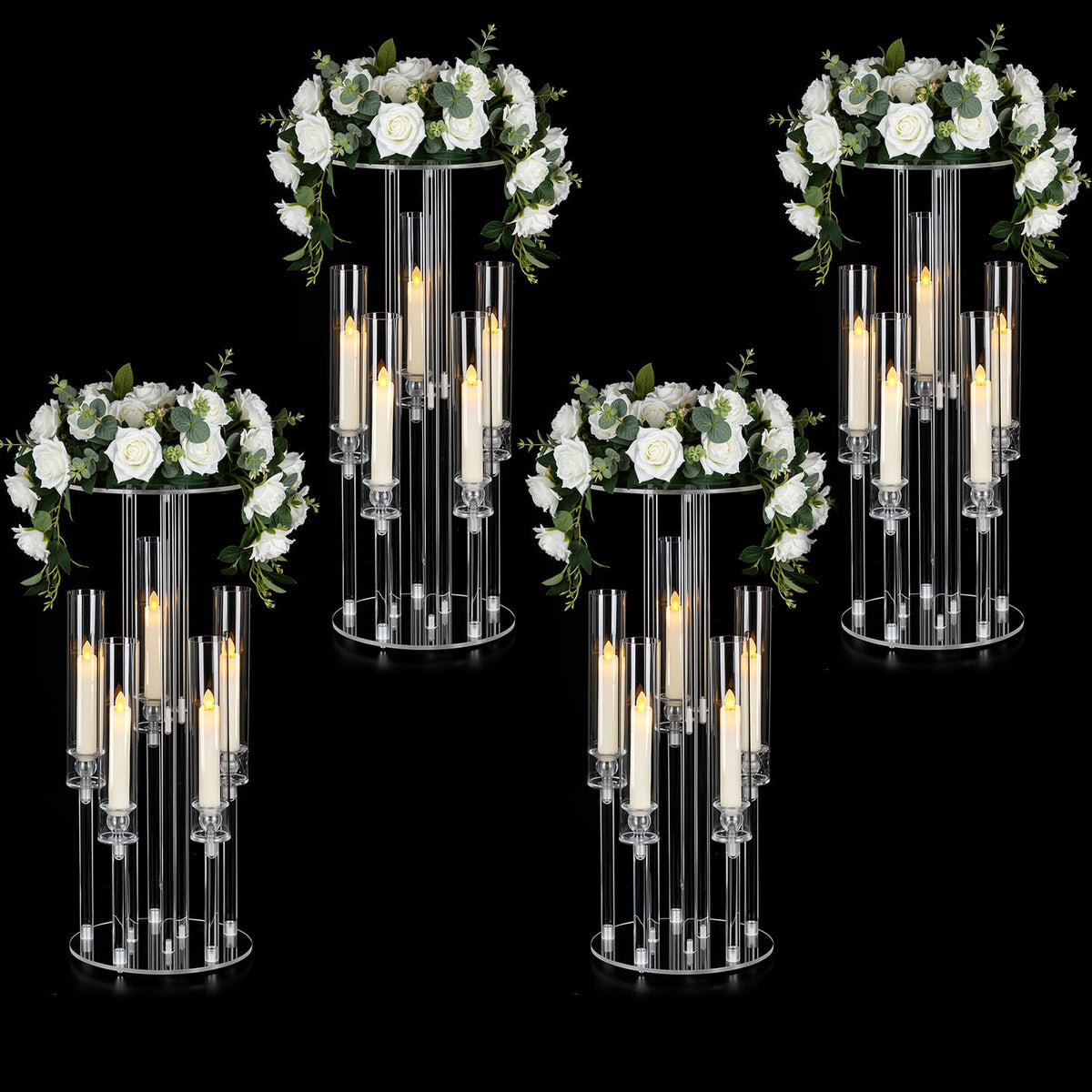 Fullvaseer 4PCS 5 Arm Candelabra,Clear Centerpiece for Table,Acrylic Centerpiece Stand for Wedding Reception,Acrylic Candle Holder for Event Celebration Wedding Birthday Home Christmas
