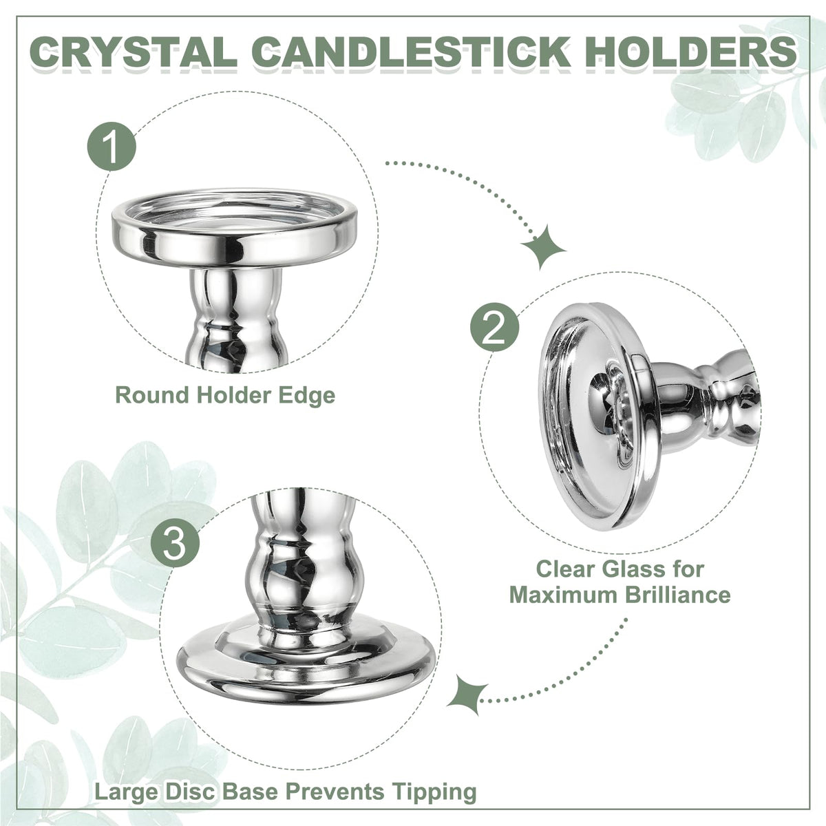 uxcell 11 cm Glass Candle Holder for Taper/Column Candles, Candle Holders Tealight Stand Candlestick for Tealight Wedding Table Centerpiece Home Decor, Silver