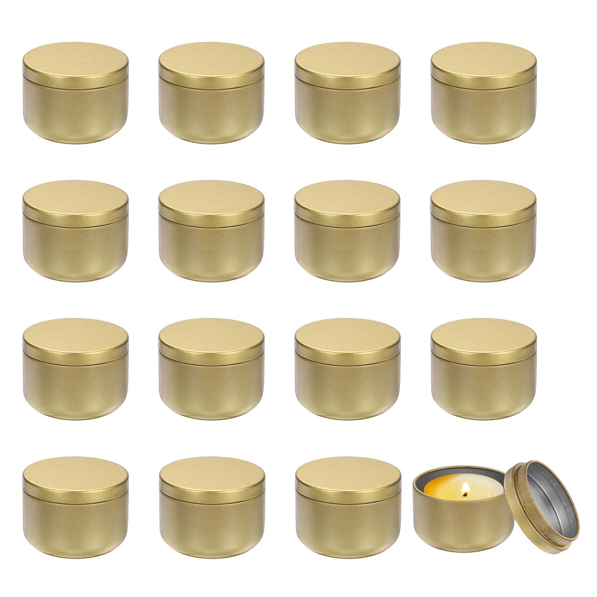 MECCANIXITY 3oz Candle Tins, 16pcs Metal Candle Tins Jars with Lids Round Empty Tin Can Containers Bulk for Storage Tea and Making DIY Arts Crafts Christmas Gifts, Gold Tone
