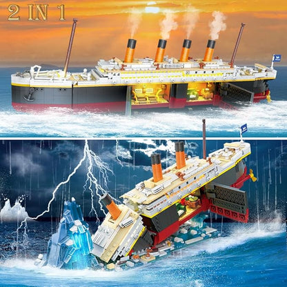 Titanic Building Set with Light 2 in 1 Titanic Ship 3.6mm Mini Building Block 1883 PCS Ship Model with Glacier Display Stand Building Brick Toy Gift for Adults Teens Boys Girls 10 11 12+