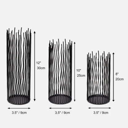 Candle Holders Set of 3 Black Metal Iron Pillar Candlestick Modern Indoor and Outdoor Candlestick Holders for Table Centerpiece Fireplace Mantel Decoration,Home,Party, Wedding,Dining Room Decor