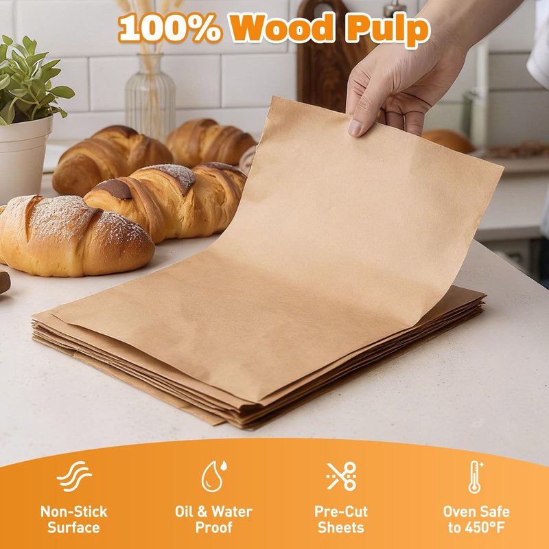 200 PCS 12x16 Inches Parchment Paper Sheets, Unbleached Parchment Paper for Baking, Non Stick Baking Sheets, Precut Parchment Paper Sheets for Baking, Brown Baking Paper (12" X 16")