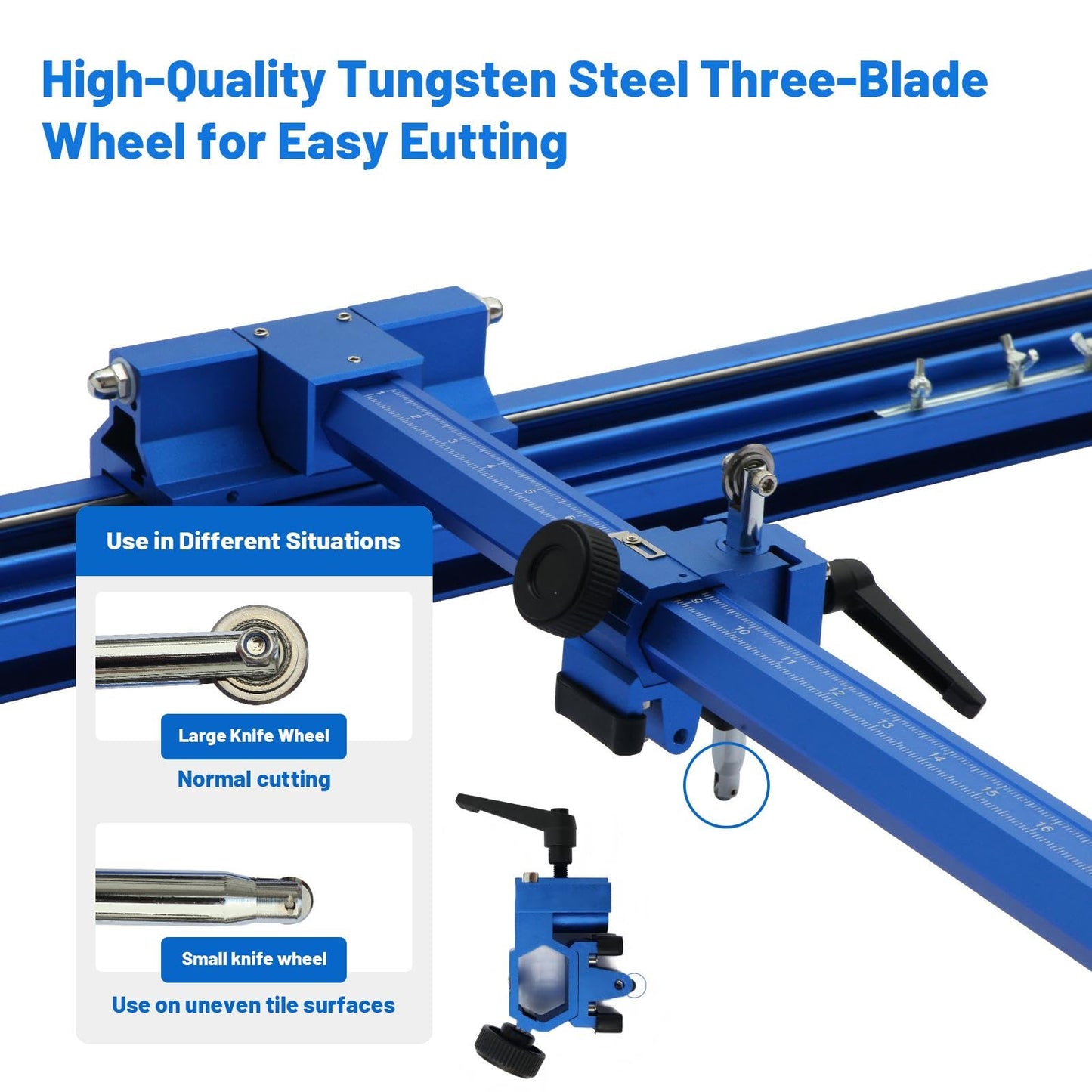 Blue Manual T-Shape Tile & Glass Cutter – 110" (2.8m) Rail, 35.4" Max Cut Width | 3 Blade Heads, Portable Design for DIY & Home Renovation