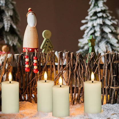 KunSwenn Flameless Candles with Remote Timer, 6 PCS Real Wax LED Votive Battery Operated Candles with 3D Flame, Flickering Pillar Candles for Christmas Home Decororations(Ivory, 4.5” x 1.9”)