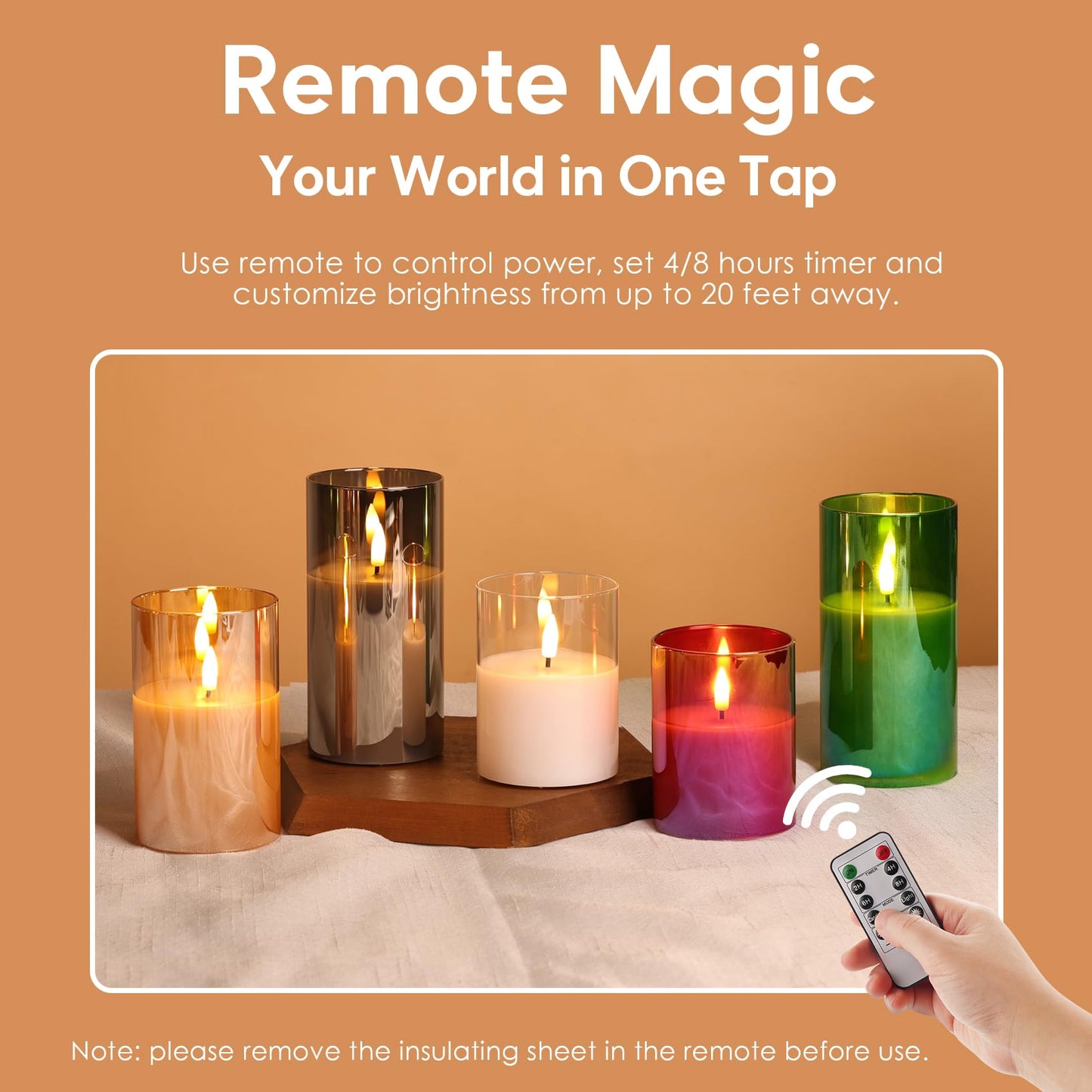 Eywamage Green Glass Flameless Pillar Candles with Remote, Flickering Spring Battery LED Candles Holiday Decor Set of 3