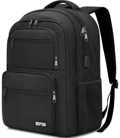 Black Backpack for Men Women, 15.6 inch Laptop Backpack for School, School Backpack for Boys Girls Teens, College Book Bag with USB Port, Water Resistant Bookbag, Business Work Travel