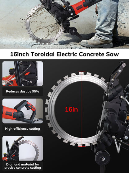 16" Toroidal Electric Concrete Ring Saw 5500W, 110V, Wet/Dry Cutting with Water Pump, Max Depth 11.8", for Concrete, Bricks, Rebar, and Marble – High Power Diamond Cutter