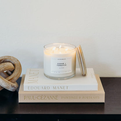 Calyan Wax Co. Cedar & Tobacco 3 Wick Scented Candle - 43 Hour Burn - Luxury 3 Wick Soy Candles - Clean Soy Wax Candles - Long Lasting Large Glass Jar Candle for Home - 14.9oz