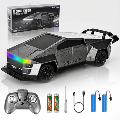 Remote Control Car/RC Truck – 2.4 GHz All-Terrain Cyber Vehicles with One-Touch Demo and Three Adjustable LED Light Effects Off-Road Pick-Up Hobby Monster Truck Toys Gifts for Boys/Girls Aged 3+