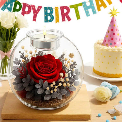 Gift for Women Preserved Rose Flowers in Glass Candle Decor Eternal Love Preserved Flower Gift Birthday Flowers for Girlfriend,Wife,Mom,Her Delivery Prime Set Perfect Glass Flowers (Red)