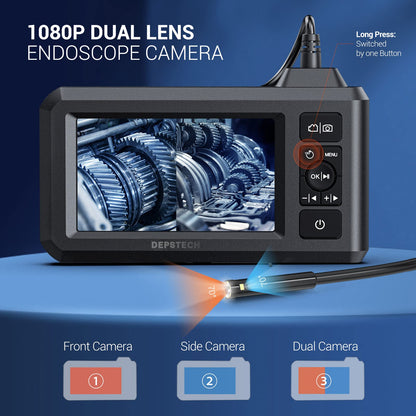 DEPSTECH DS300 Dual Lens Industrial Endoscope, 1080P Digital Borescope Inspection Camera, 7.9mm IP67 Waterproof, 4.3" Screen Sewer Camera,DS300 5.5mm 1080P HD Digital Camera,16.5FT Semi-Rigid Cable