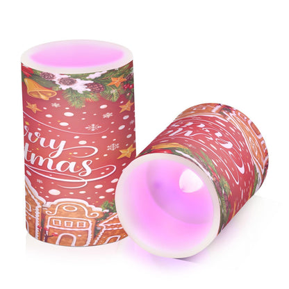 BOENLE Flickering Flameless Candles, Christmas Gingerbread Holly Berry Bell LED Candles with Remote Timer, Set of 2 Battery Operated Candle for Valentine Wedding Birthday