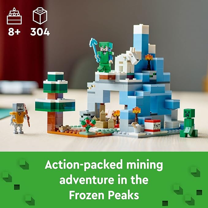 LEGO Minecraft The Frozen Peaks 21243 Cave Mountain Set with Steve Creeper Goat Figures &amp Accessories ICY Biome Toy for Kids Age 8 Plus Years Old