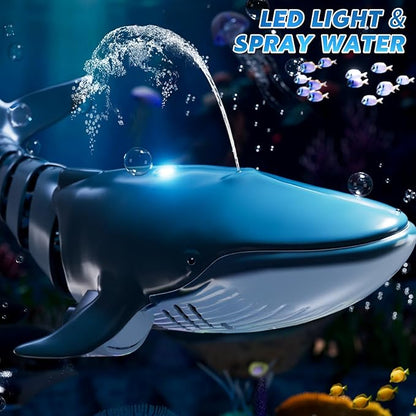 Remote Control Whale Shark Toys for Boys Kids 1:18 Scale High Simulation Shark for Pool 2.4Ghz Electric RC Shark Boat Fish Toys with Light &amp Spray Toy Shark Gifts for 6 7 8 9 Year olds Kid Boy