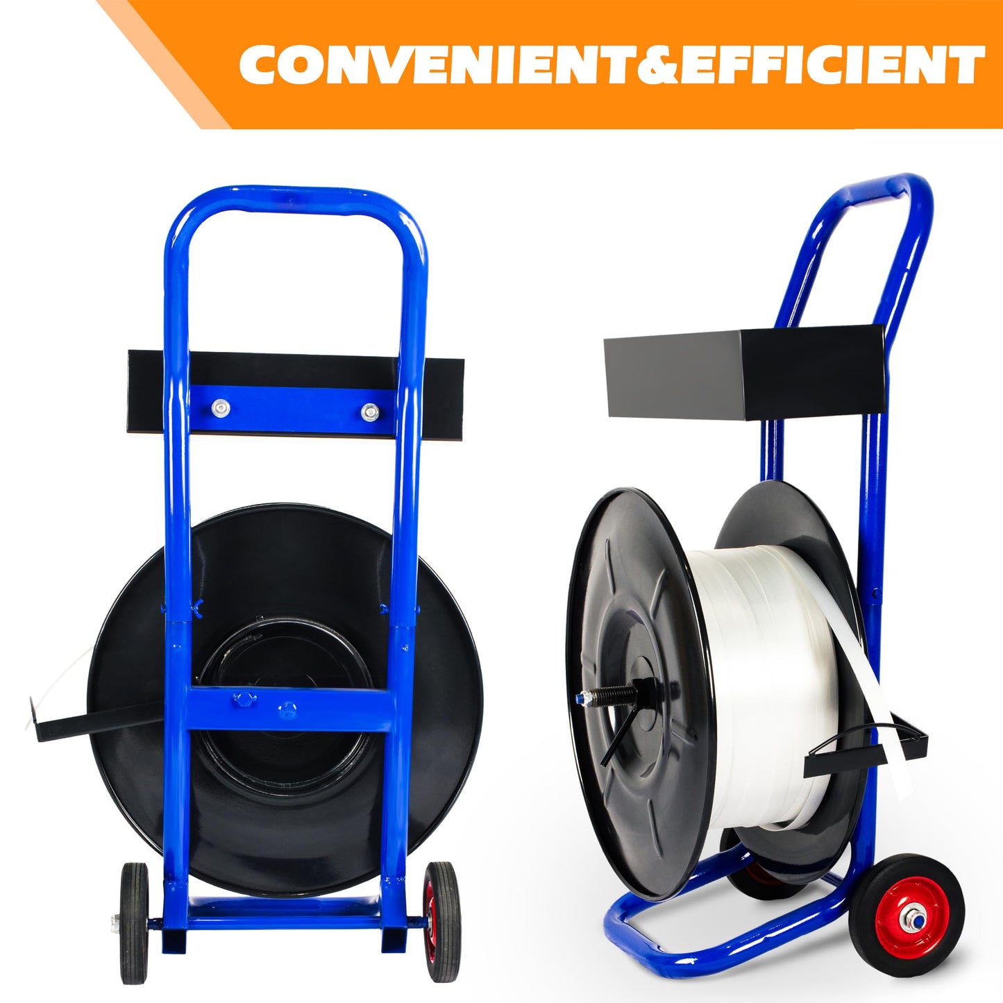 Heavy Duty Strapping Dispenser for 8" x 8" Poly and Steel Strapping -Strapping Cart with Spacious Tray for Strapping Tool Seals and Gloves