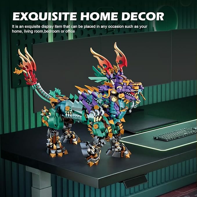 NUTCRACKER Mechanical Kirin Animals Building Block Sets Unicorns Toy Building Set Home Office Collectible Display Model Kit Represents Good Luck Easter Birthday Gift for Adult（1616 Pieces）