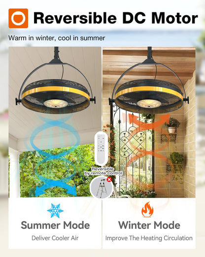 addlon 20" Outdoor Ceiling Fan with Light for Patios, IP65 Waterproof Gazebo Fan with Remote&APP Control,360° Adjustable Tilt,6 Speeds,3CCT Dimmable, Wall Mount Ceiling Fan with Hook Hanging for Porch