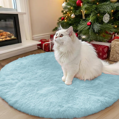 OLANLY Round Light Blue Area Rug - Soft, Fluffy, Machine Washable 3 ft Carpet for Bedroom & Nursery Decor