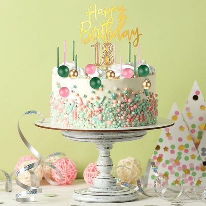 Yerliker 34 Pcs Happy Birthday Cake Toppers Decorations Birthday Candles DIY Cake Decor for Men Women Wedding Anniversary(Gold Green Pink)