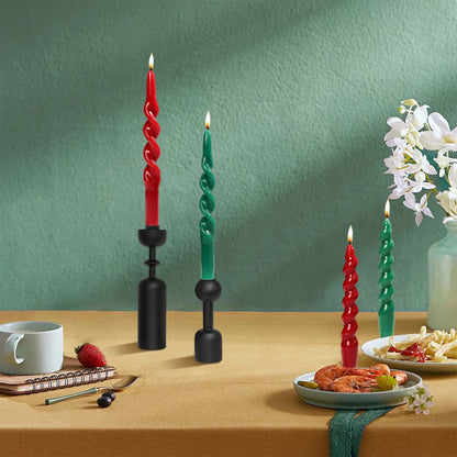 MAITREYA Christmas Taper Candles Conical Stick Candles Spiral Candles-Set of 4 for Decoration Weddings Party Church-Unscented Dripless Candles,10inch(C-Green,Red)