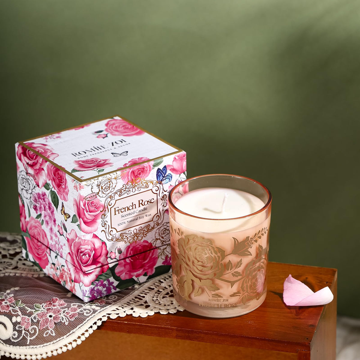 ROMIIE ZOI Scented Candle - French Rose - 6oz Aromatherapy Soy Wax Jar Candle for Home, Gifts for Women - 170g